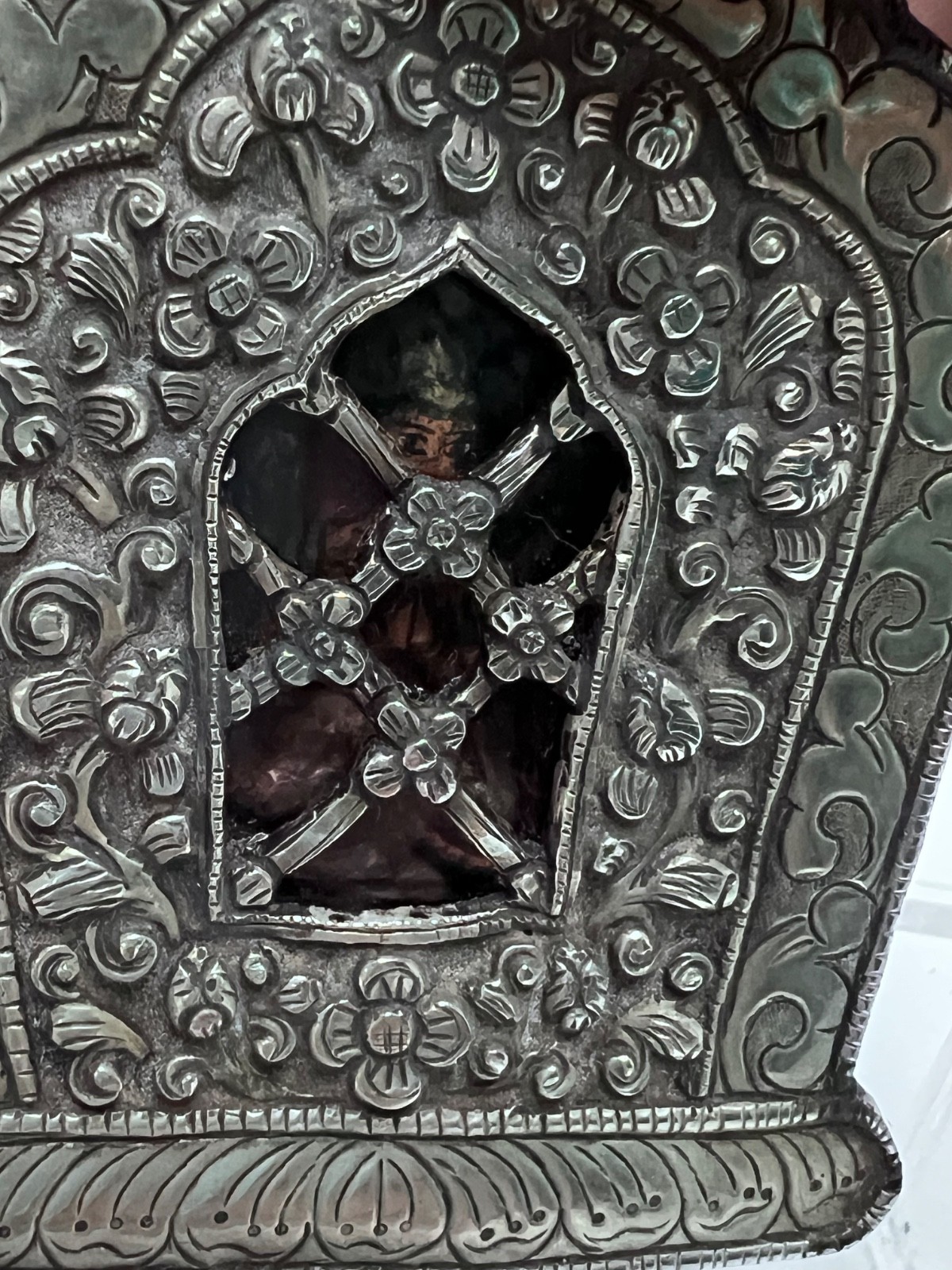 Early 20th Century Large Antique Tibetan Ghau Prayer Box with Three Buddha