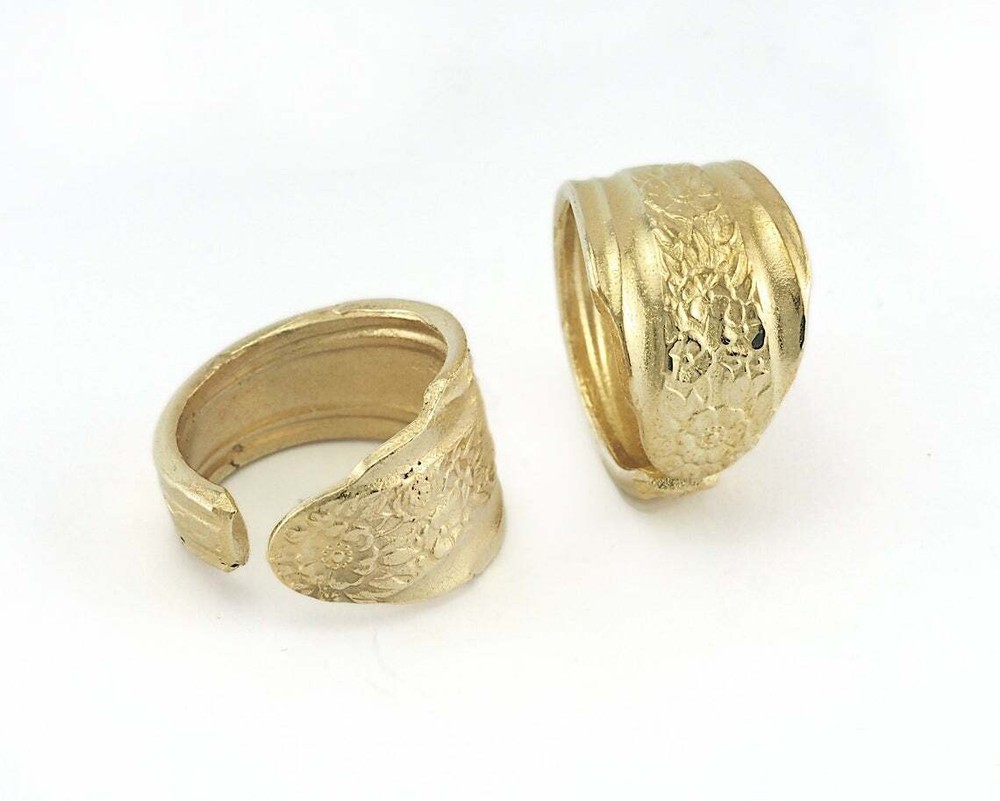 Spoon Ring Flower Patterned Adjustable Ring Raw brass 18mm 7.5US inner size 3896