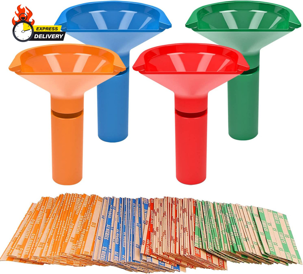 Coin Storage & Sorter Tubes 4 Color – Coded Coin Counters Tubes and Assorted Coi