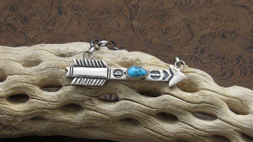 *Blue Turquoise Arrow Necklace Sterling Silver