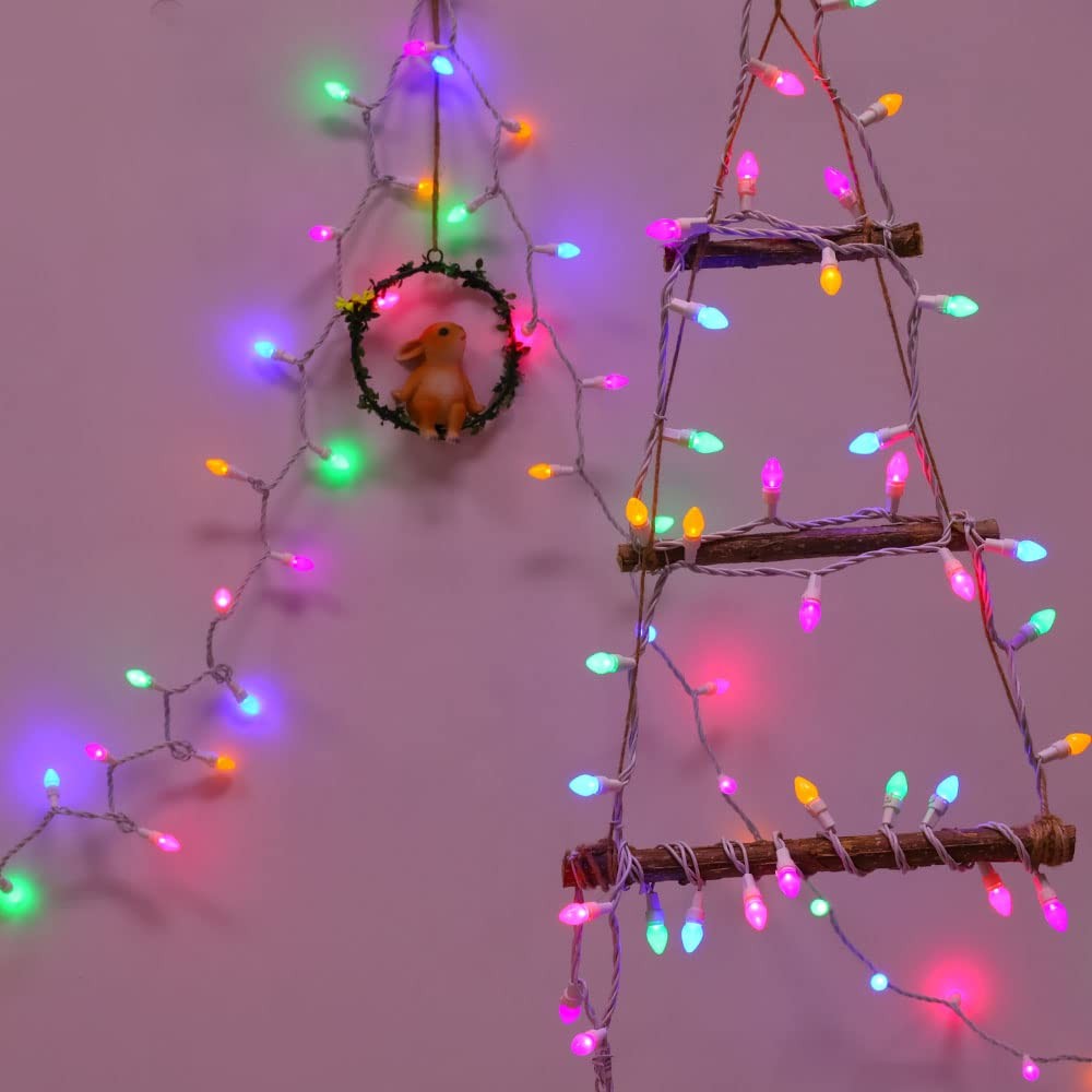 Easter String Lights LED Multi Color Glass C3 Lights 50 Count Easter Pastel L...