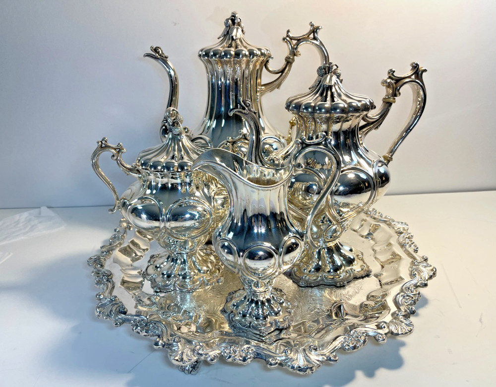 Antique Reed & Barton Silverplate 4-Piece Tea Service Hollowware 1919 & Tray Set