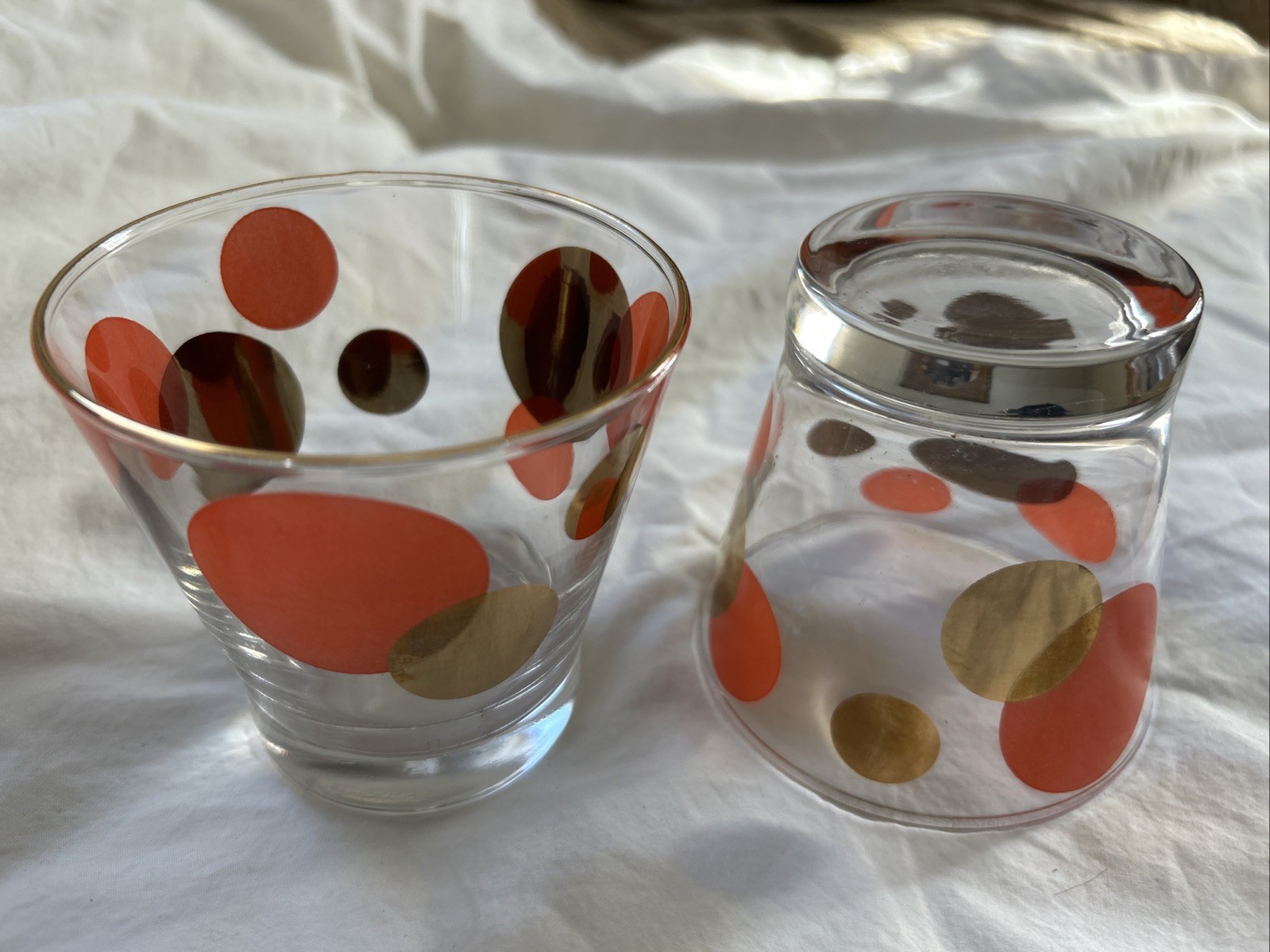 Russel Wright Whiskey Glasses MCM 22K Gold Trim Orang Vintage Barware B. Collins