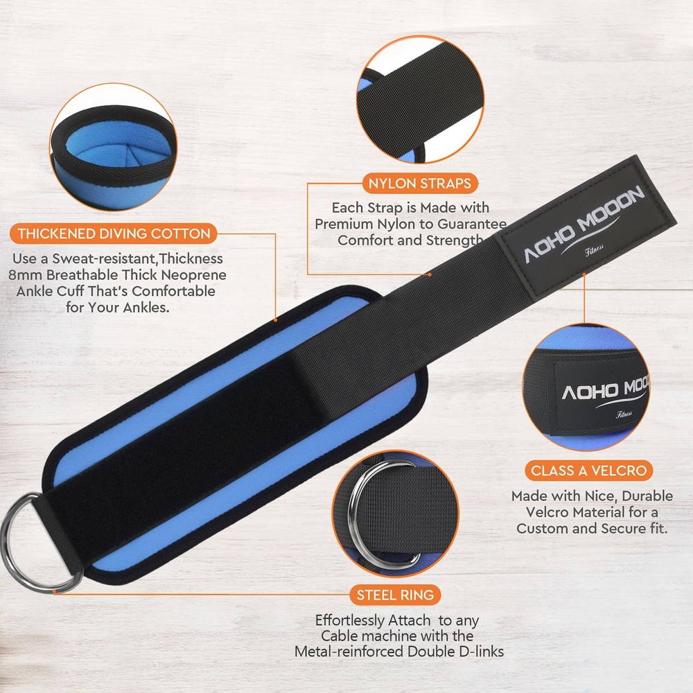 AOHO MOOON (Pair) Comfortable Adjustable Ankle Straps for Cable Pair, Blue