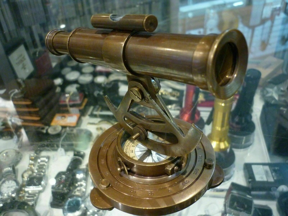 NAUTICAL BRASS ALIDADE TELESCOPE WITH COMPASS COLLECTIBLE HANDMADE INSTRUMENTS