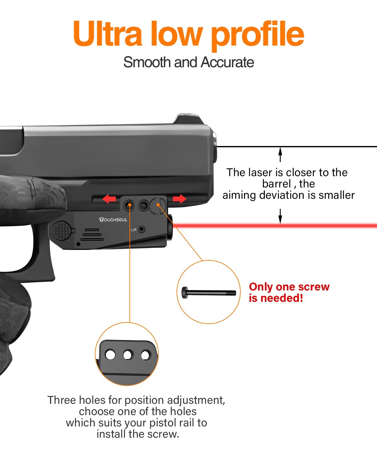 TOUGHSOUL Low Profile Red Laser Sight Magnetic Rechargeable Gun Pistol Picatinny