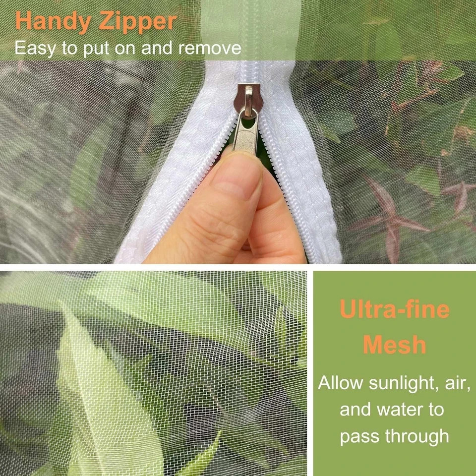 4 Pcs Fruit Tree Netting with Zipper & Drawstring, 4ft x 4ft Insect & Bird Ne