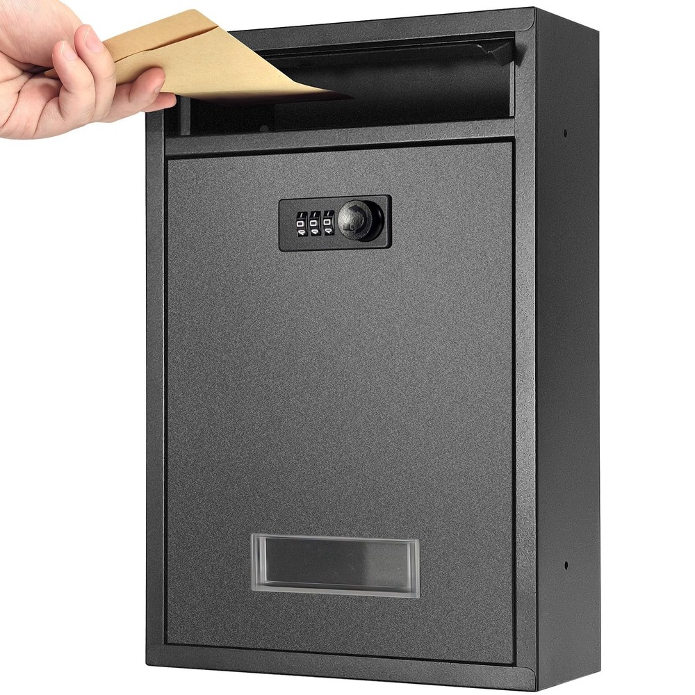Wall Mount Mailbox, Combination Lock Mail Boxes for Outside, Safe Drop Black