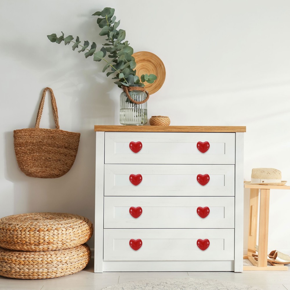 4 Packs Heart-Shaped Ceramic Drawer Knobs Red/Silver Dresser Pulls Handles
