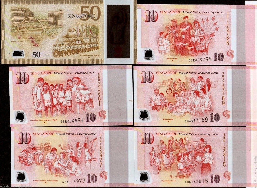 SINGAPORE 50 DOLLARS $10 x 5 Diff UNC Commemorative Set 2015 NOTE SG Folder NOTE