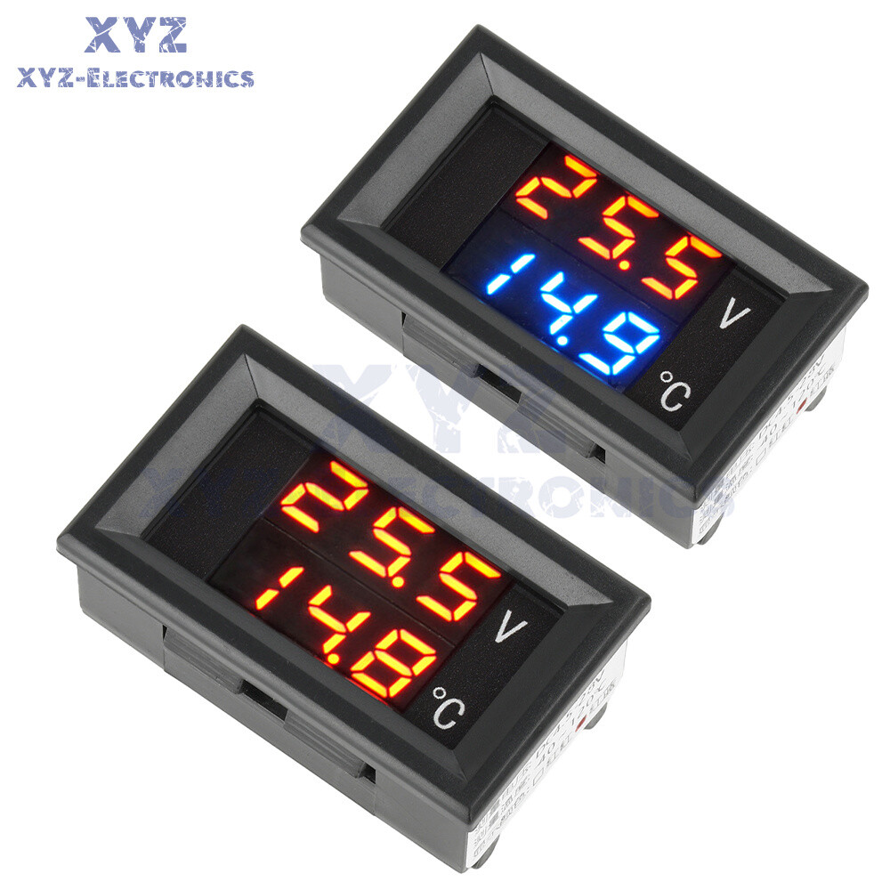 DC 4-28V 0.28" Voltmeter Thermometer LED 3-digit Voltage Temperature Meter NTC