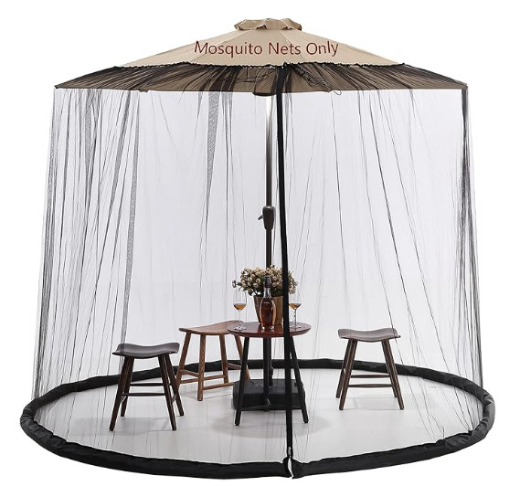 10-11 FT Outdoor Patio Umbrella Mosquito Net, Polyester Black Mesh Screen
