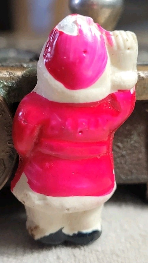 Vintage Celluloid Puffy Santa Claus No Loop Charm Prize Jewelry