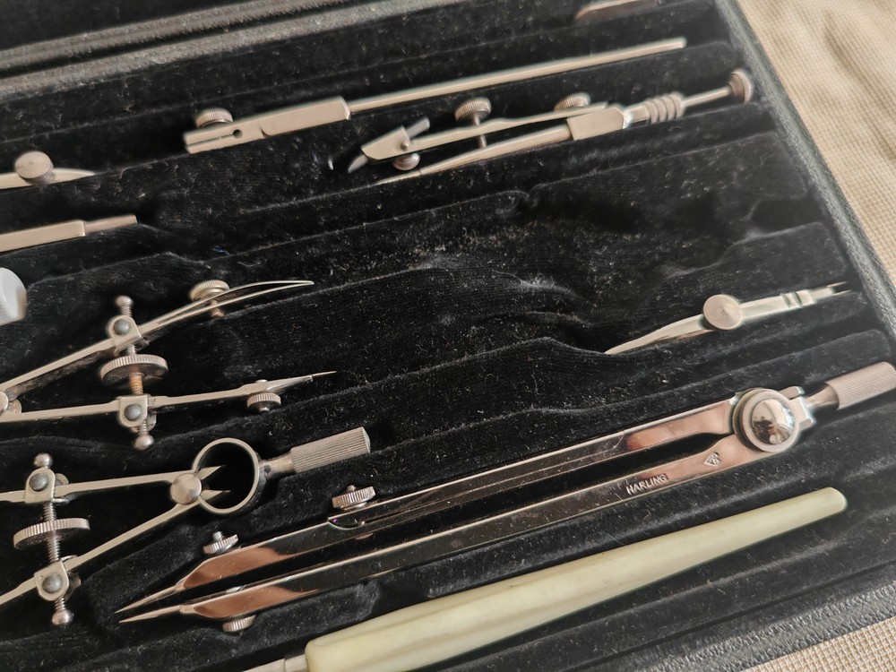 Vintage Harling London Technical Drawing Instrument Set Drafting Compass & Tool