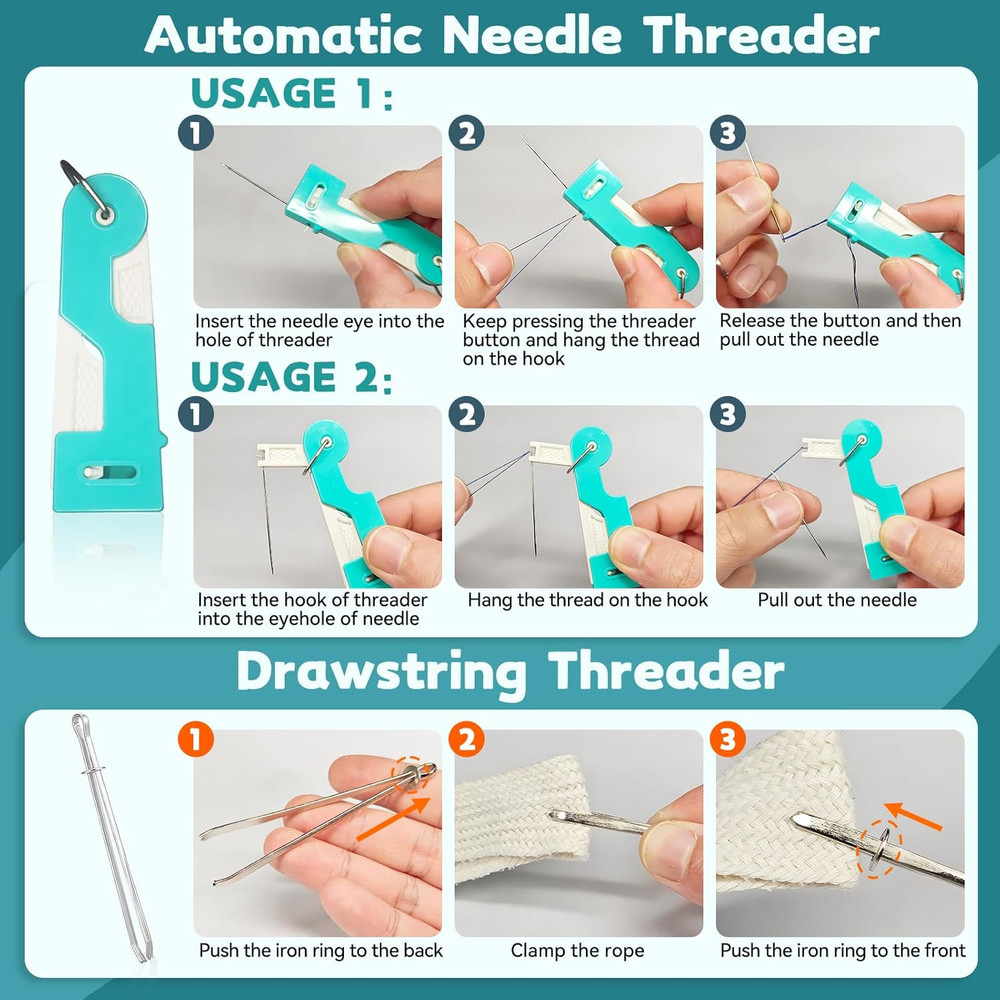 33 Pcs Sewing Tool Kit - with Automatic Needle Threader/Fish Mouth Easy Threader