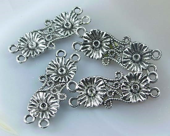 4 Silver Pewter Flower Dual Connector Link 38mm