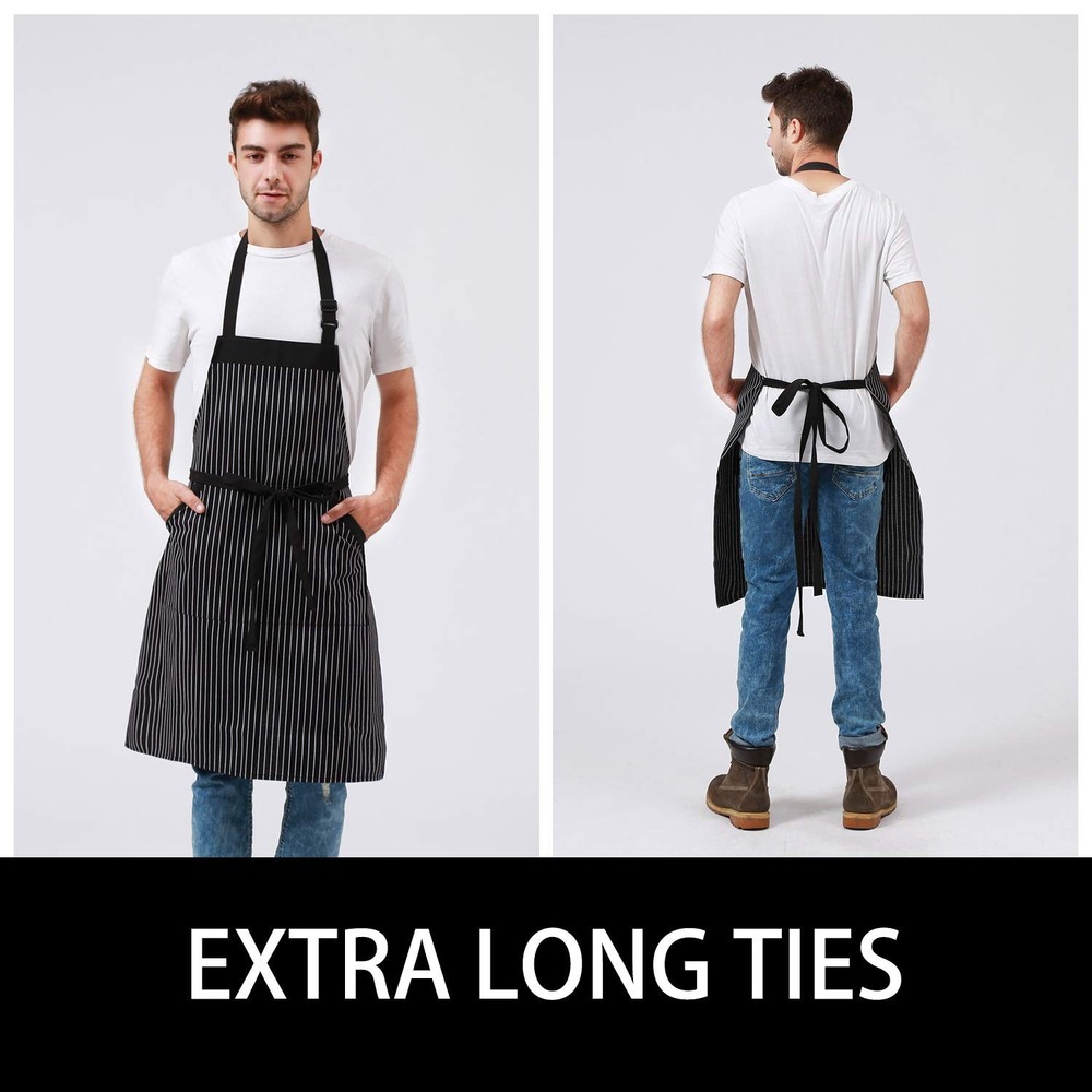 Adjustable Bib Cotton Aprons - Adjustable Neck Strap with Extra Long Ties wit...