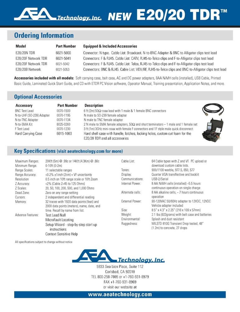 AEA E20/20N Broadcast Step TDR 20Kft 11 Selectable Ranges Micro Fault Locating