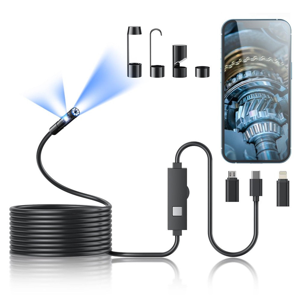Endoscope Camera with Light,1920P HD Borescope Tools with 8 Adjustable LED Li...
