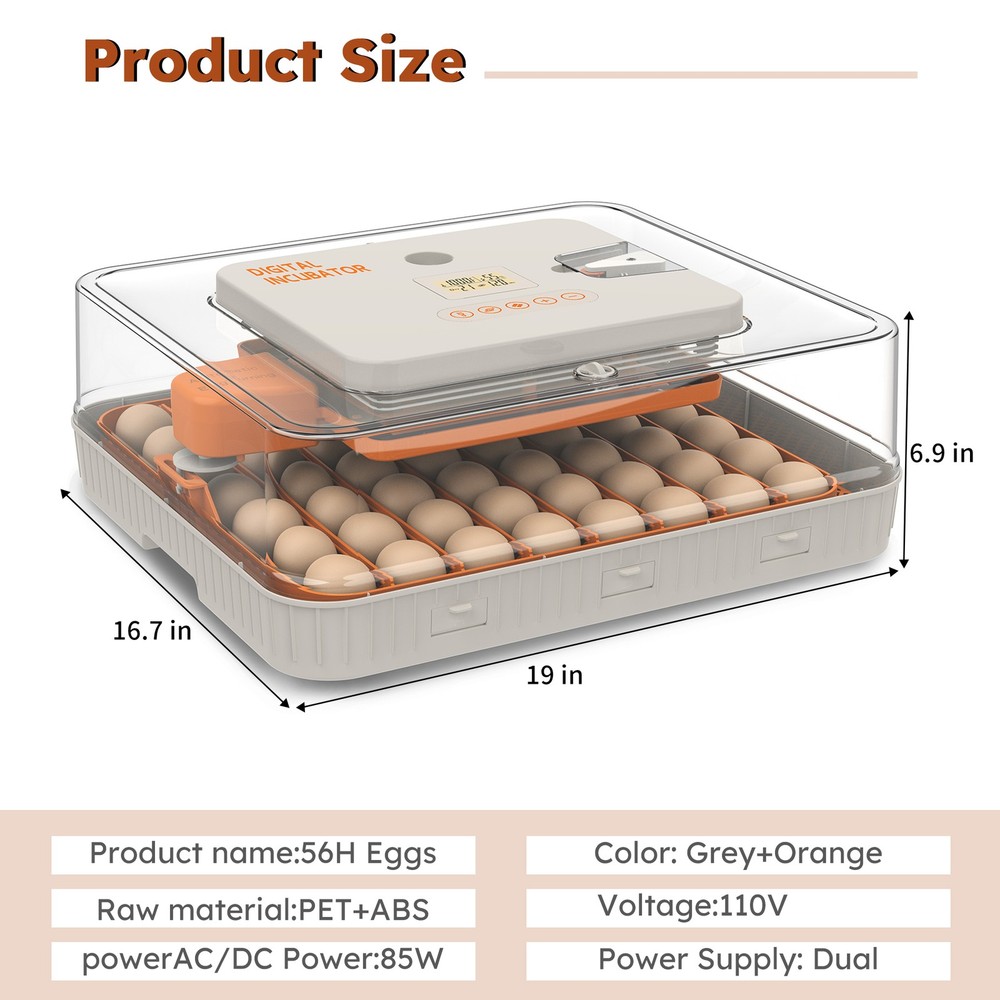 56pcs Egg Incubator Automatic Turning & Humidity Control Chicken Duck Goose Eggs