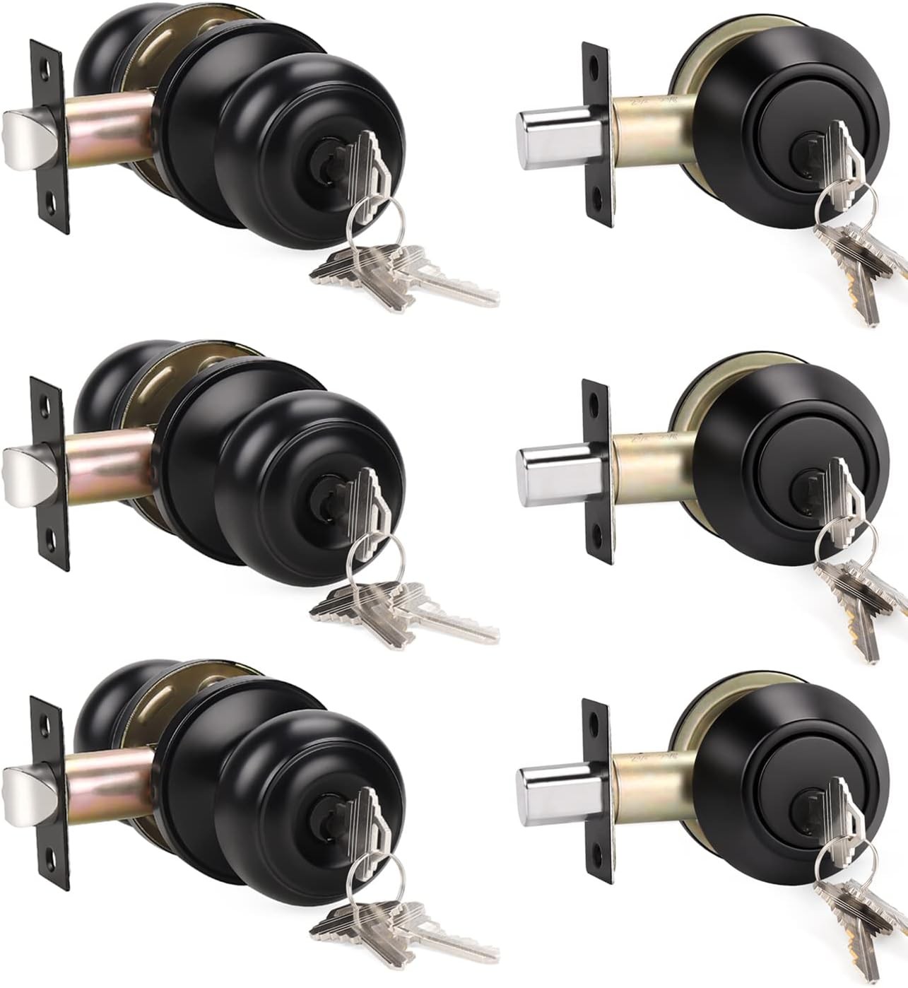 3 Pack Keyed Alike Entry Door Knobs and Single Cylinder Deadbolt Lock Combo Set
