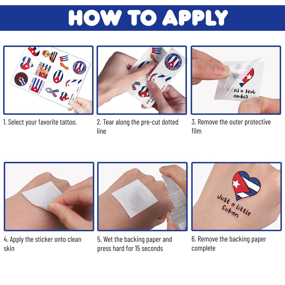 96 PCS Cuban Flag Pre-Cut Temporary Tattoos Cuba Birthday Medium, Multiple