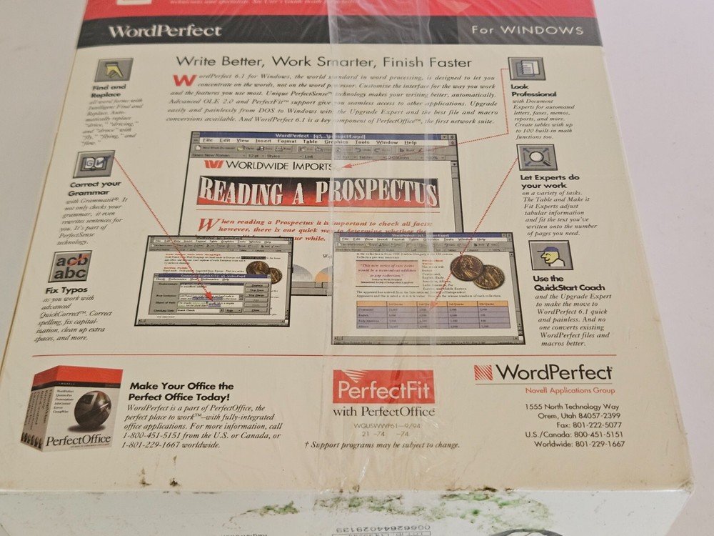 Novell Word Perfect 6.1 Windows Sealed HD Diskettes Word Processor