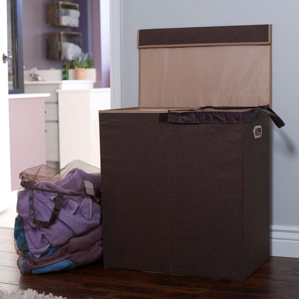 Double Laundry Hamper with Lid, Two Compartments for Easy Sorting with Remova...