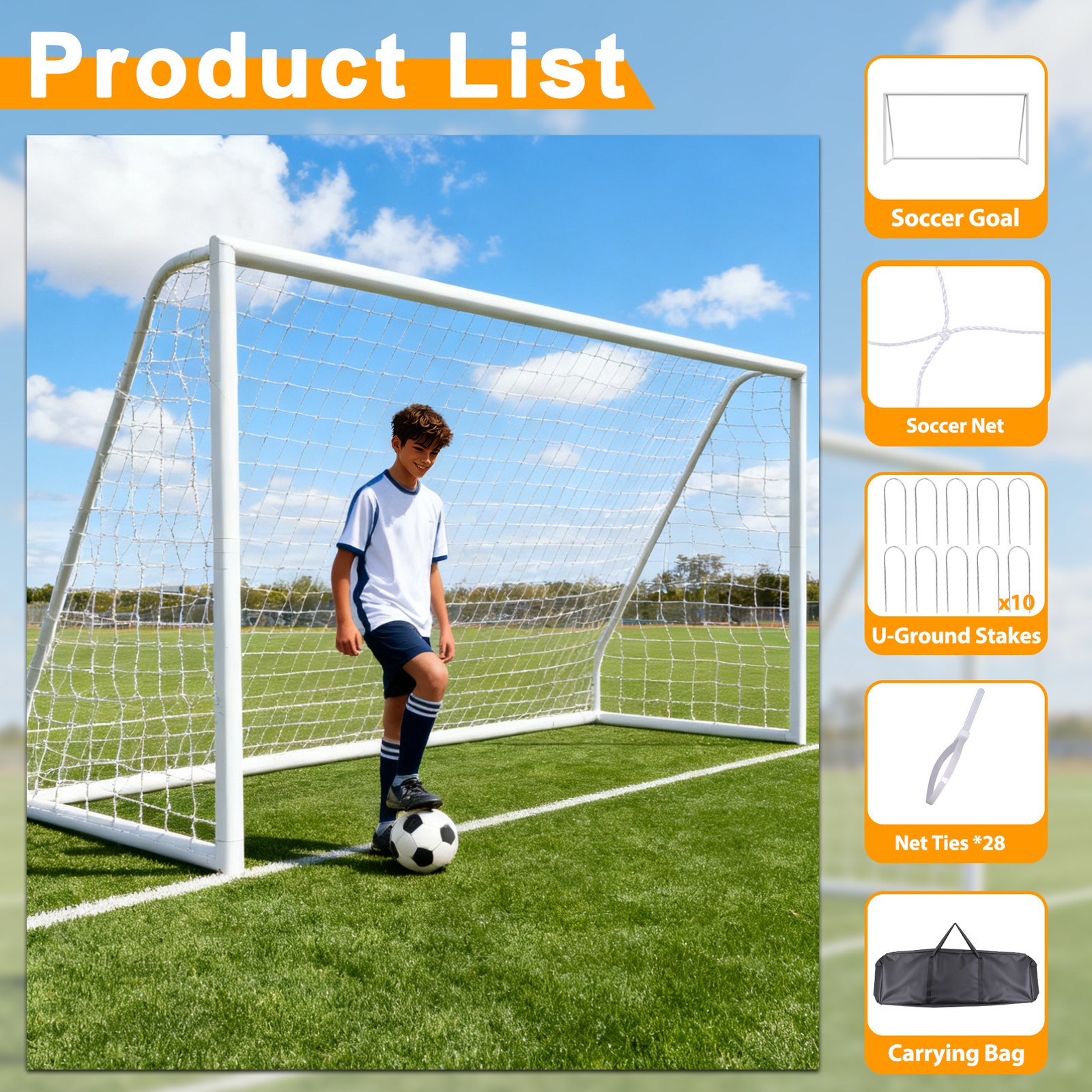 Portable Soccer Goal for Backyard 12x6FT Adults Soccer Net PVC Frame w/Carry Bag