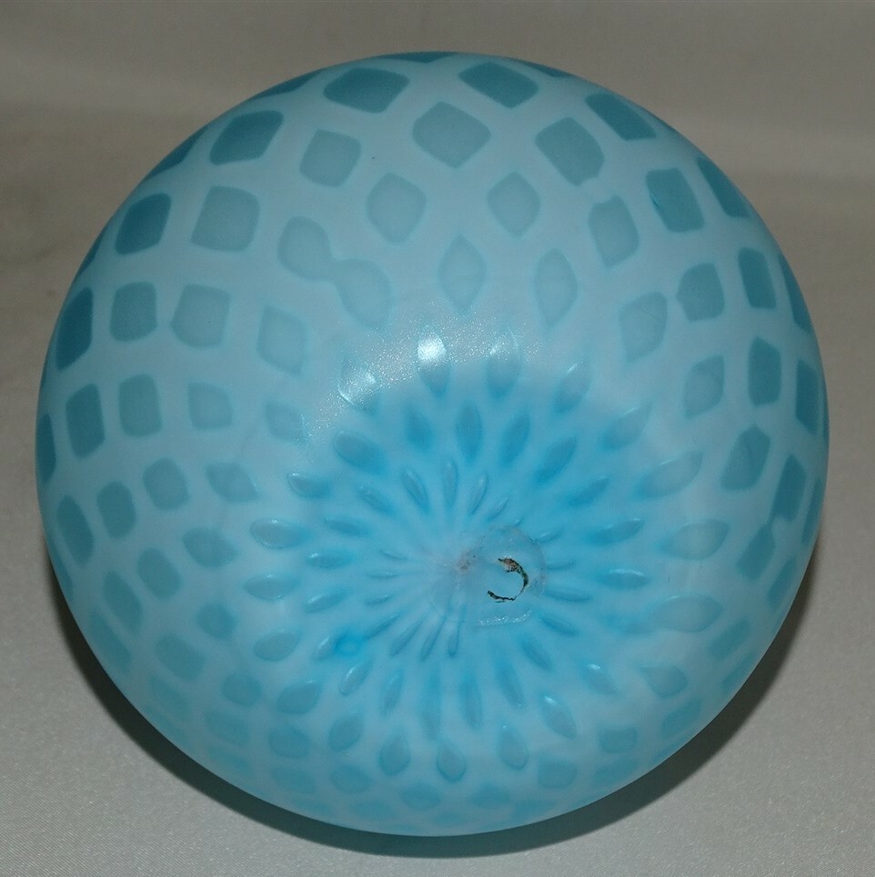 Diamond Quilted Blue MOP Vase 8" -Pontil on Base