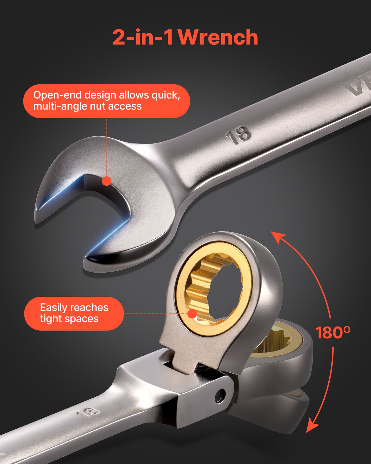 VEVOR Flex-Head Ratcheting Wrench Set Combination Wrench Set 12-Piece Metric