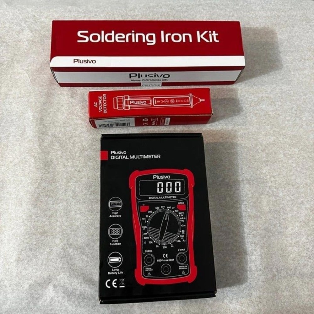 Plusivo Digital Multimeter Voltage Tester Soldering Iron Tool Bundle Kit Set NEW