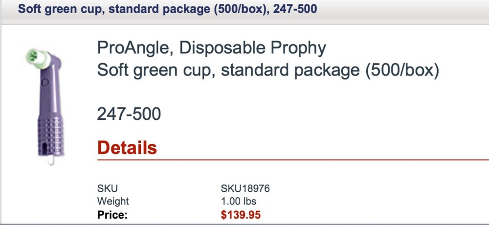 DISPOSABLE PROPHY ANGLES BX/500 PROANGLE SOFT CUP 247-500