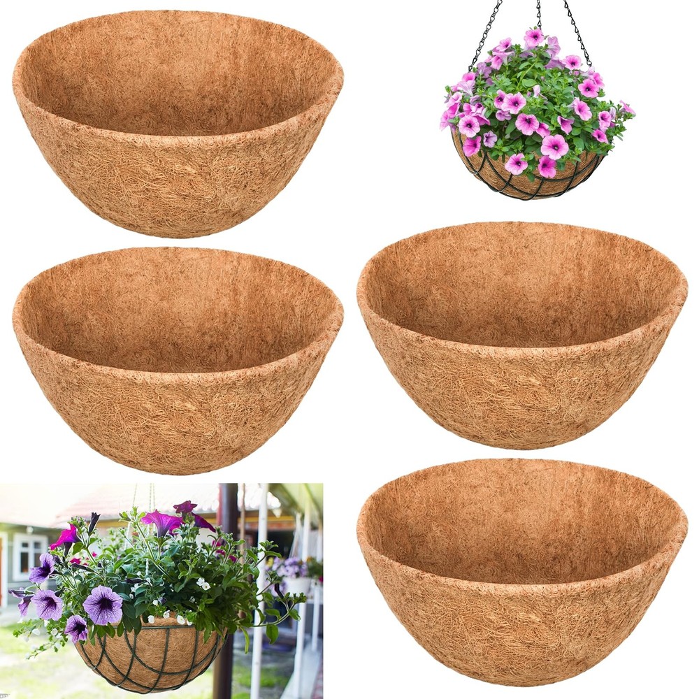 4 Pack 16 Inch Round Coco Liners Replacement for Hanging Baskets Garden