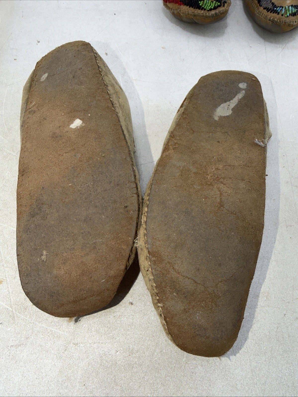 Authentic Native American Leather Beaded Moccasin Lot and Indian Rattle