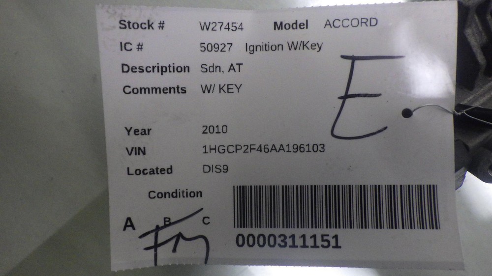 10 HONDA ACCORD Ignition W/Key