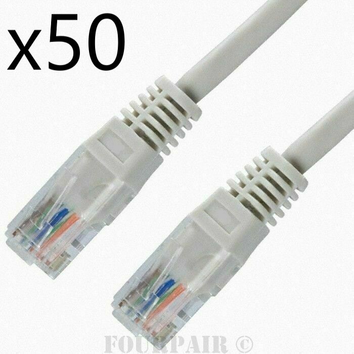 50 Pack Lot - 7ft CAT5e Ethernet Network LAN Router Patch Cable Cord Wire White