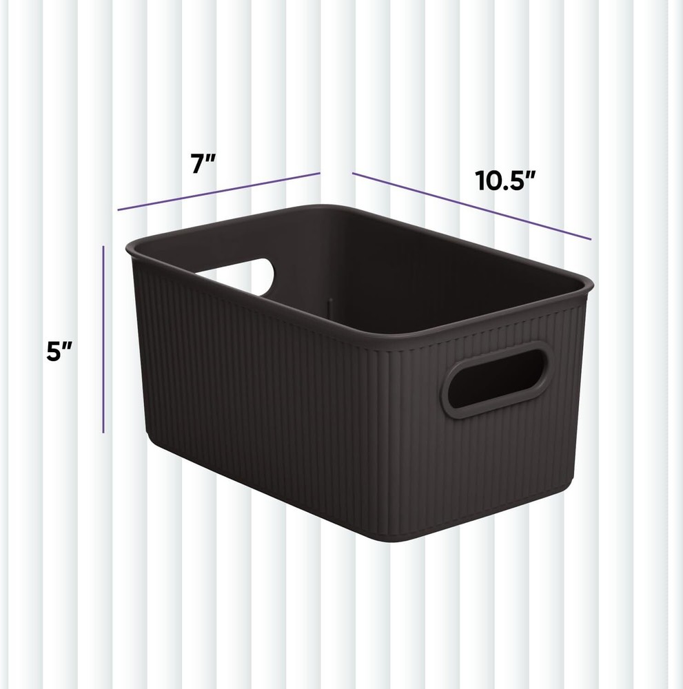 Superio 5L Small Ribbed Storage Bin- Plastic Storage Bin (8 Pack, Brown)