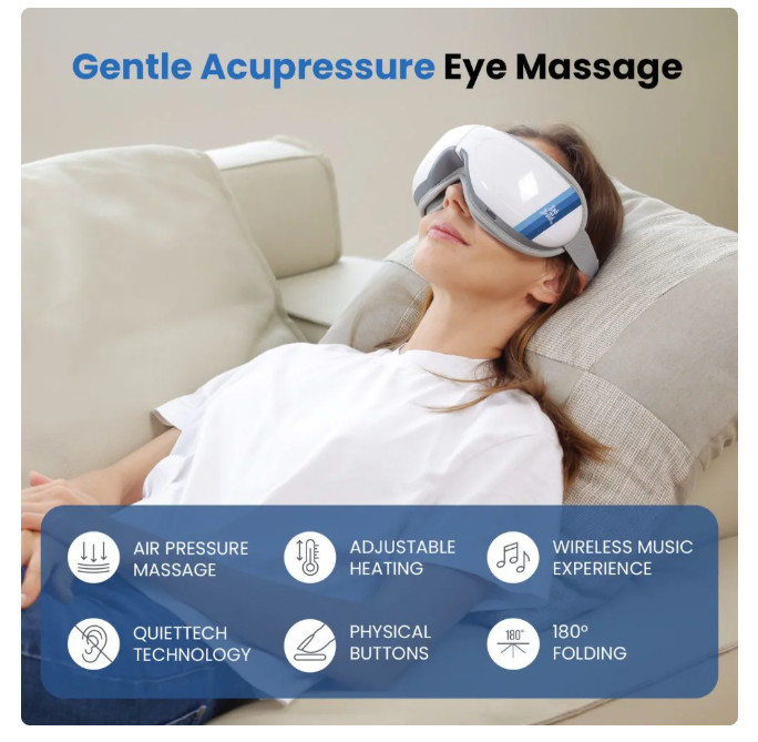 Bob & Brad EYE EASE Eye Massager Mask - 5 Modes Heat Compression Pressure Point
