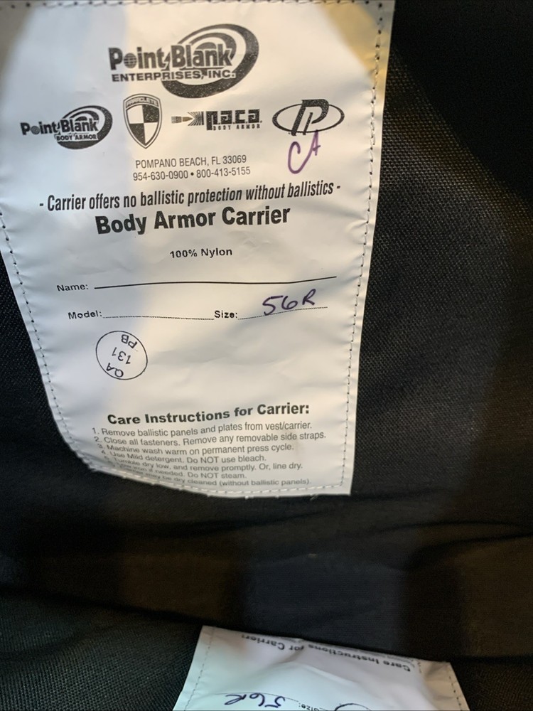 Point Blank Removable Outershell Carrier Vest Black Size 56R