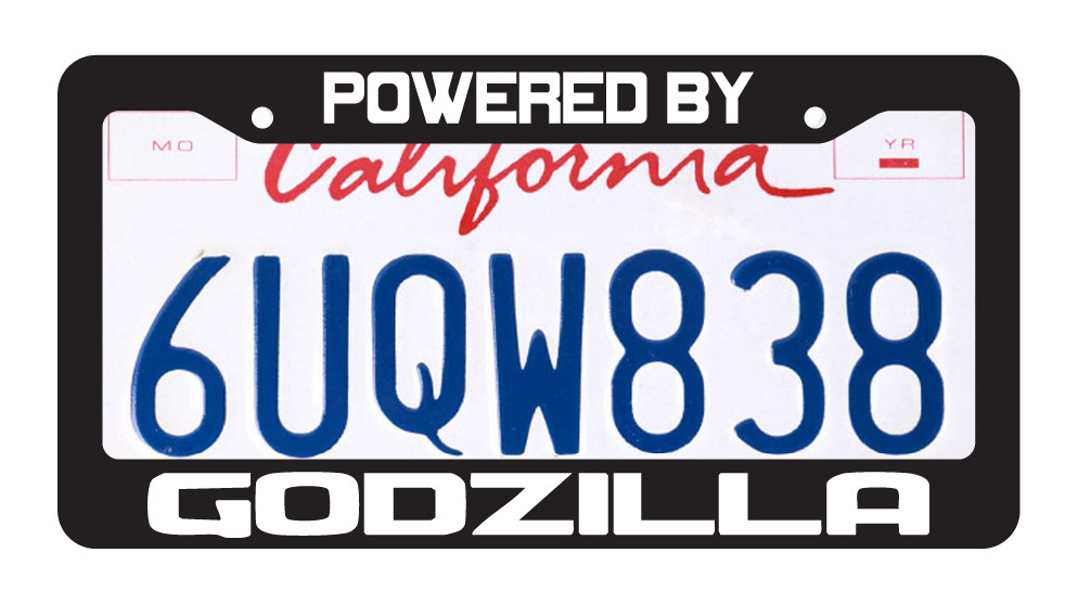 Powered By Godzilla Plastic Car License Plate Frame