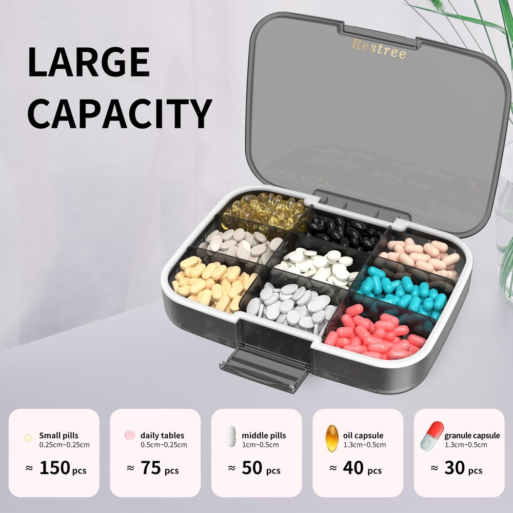 Restree Large Pill Organizer, Moisture Proof & Waterproof Extra Large, Black