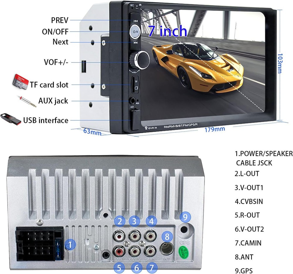 CAMECHO Car Stereo Bluetooth 7" HD Touch Screen MP5 Player Android IOS Mirror