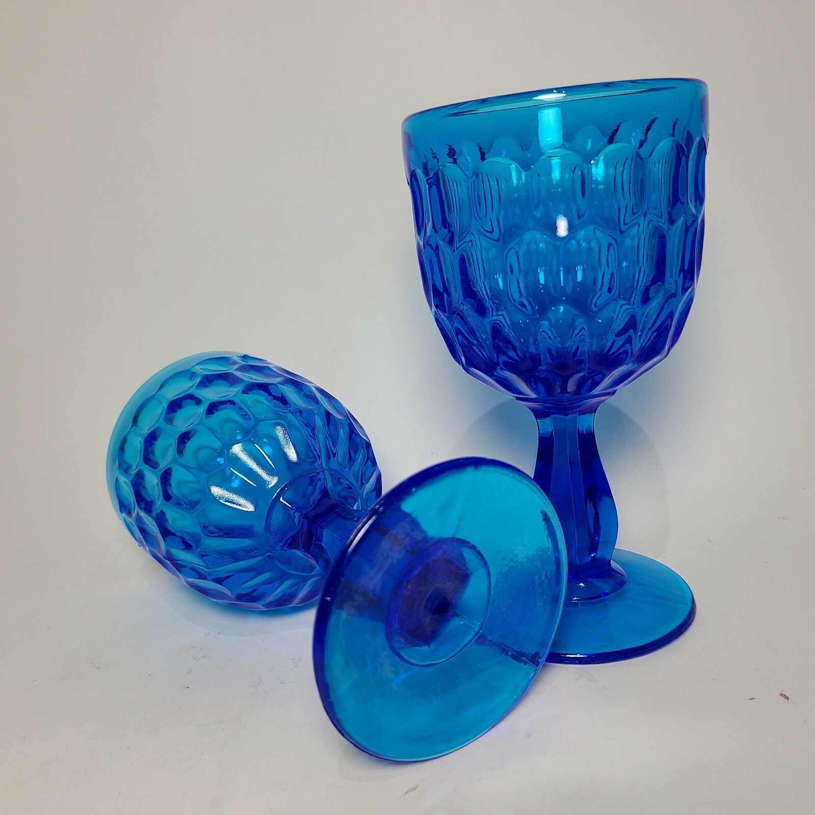 Fenton set of 2 Goblets Colonial Royal Blue Thumb Print 6.5" high