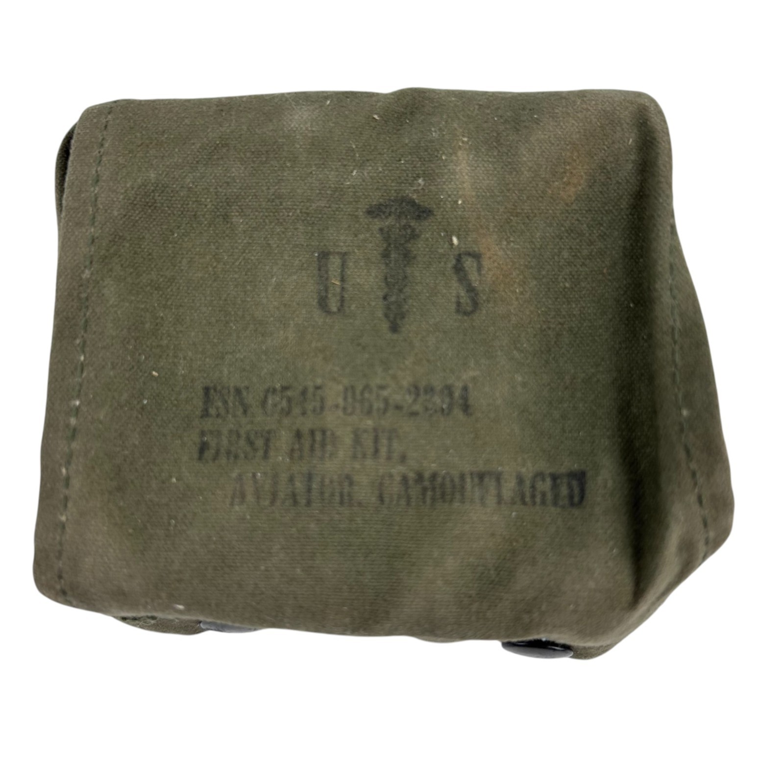 Vtg US Military First Aid Kit Pouch Aviator Camouflage Oil Green Snap Closure