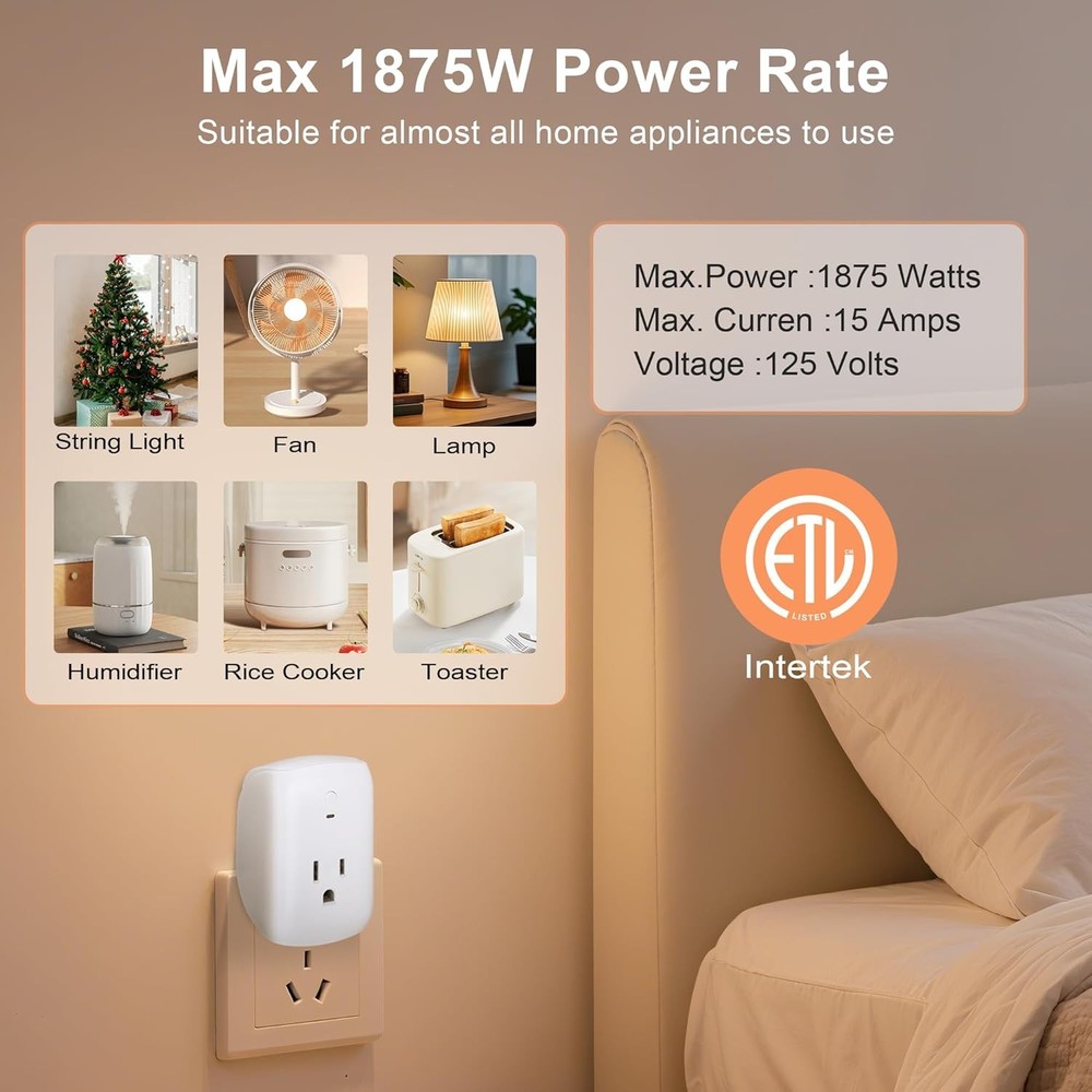 1 Pack 80 FT RF Range Remote Control Outlet, 15A Wireless Light Switch Plug