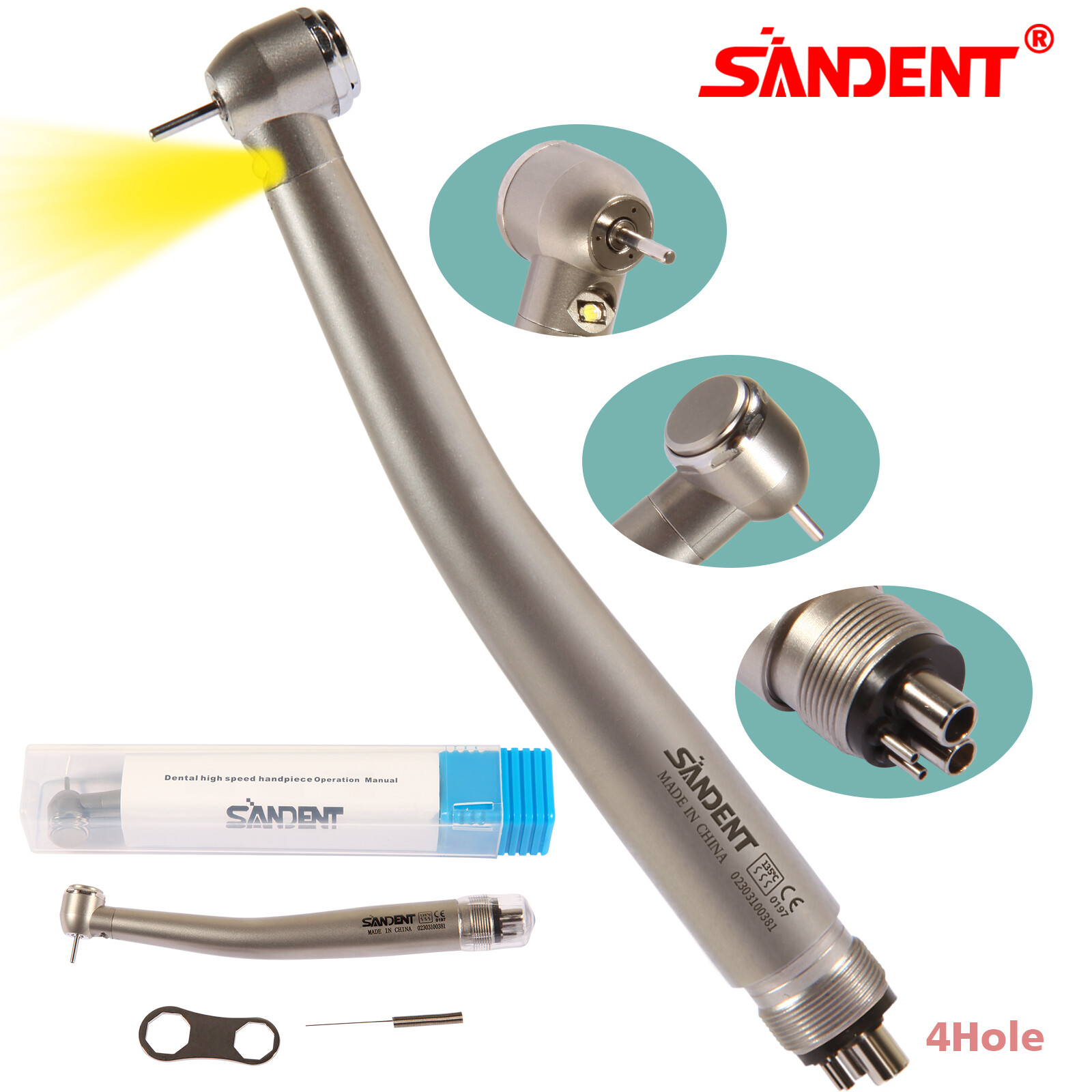 Dental LED E-generator High Speed Handpiece with Light 4 Hole For NSK Drill