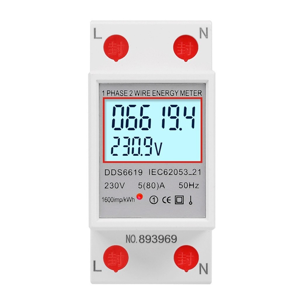LCD Energy Meter for Din Rail Systems with Voltage Current Measurement 80A