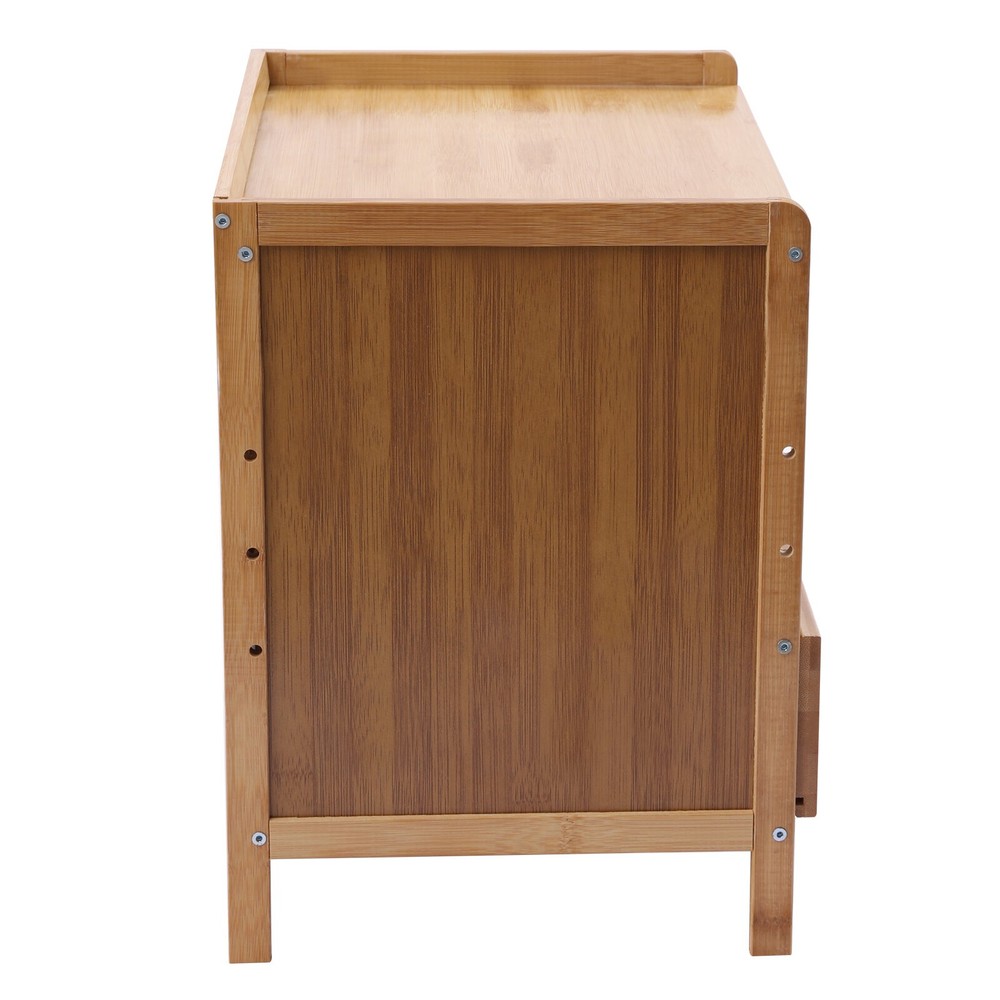 Bedroom Storage Organizer Side Table Bamboo Bedside Nightstand End Table+Drawer
