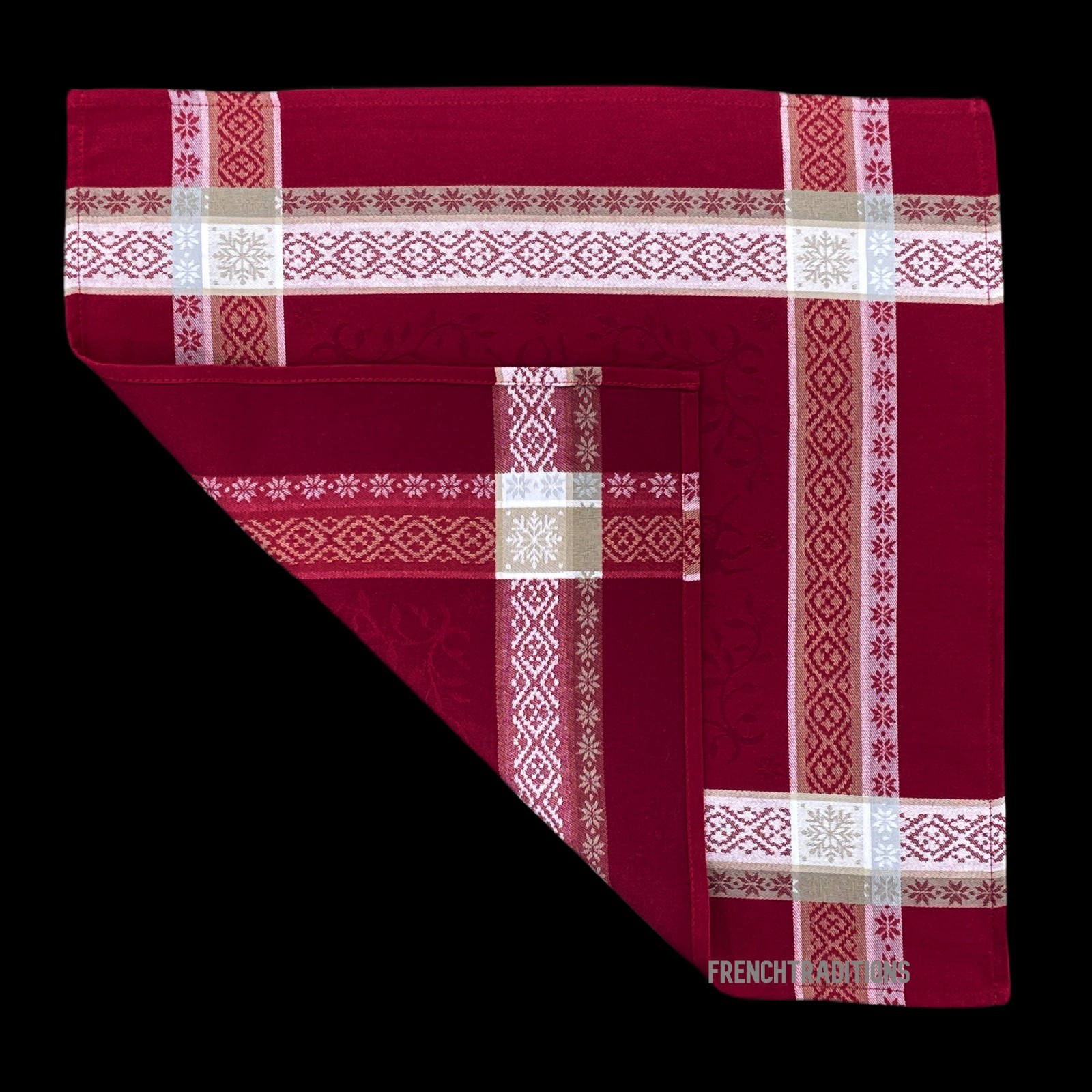 French Provencal Set of 6 Napkins Edelweiss, Reindeers Noel Red Made In France